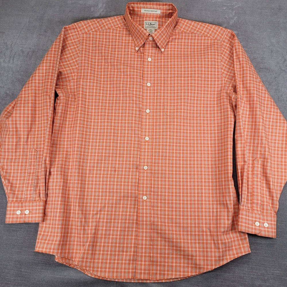LLBean Mens Vintage Long Sleeve Wrinkle Resistant Plaid Button Down Shirt L Reg‎